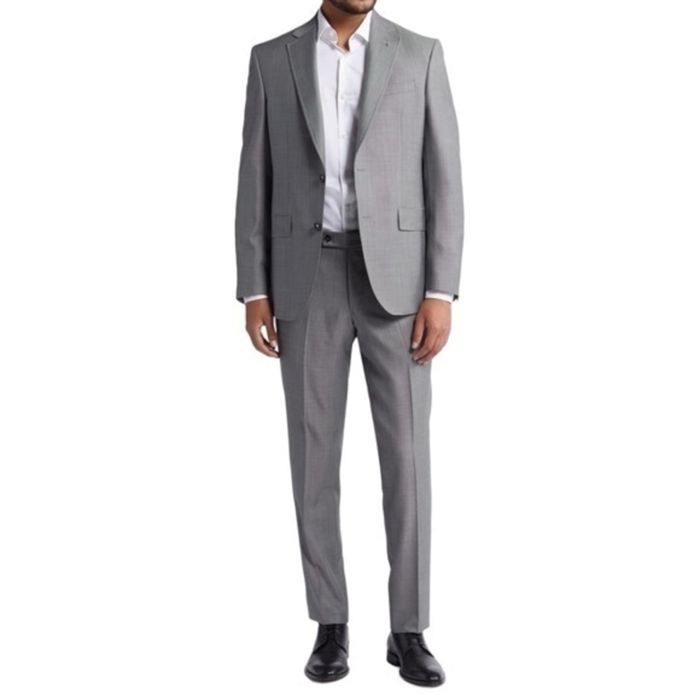 Ted Baker London Endurance Men’s Jay CT Medium Grey Windowpane Wool Suit 42L 40R